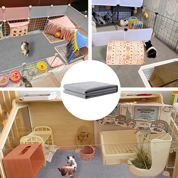 Guinea Pig Cage Liner, 2 Pack - Washable, Reusable, Leakproof Fleece Bedding Pads for Small Animals with Anti-Slip Bottom - for Midwest Cage/24''X36'' Area, Gray