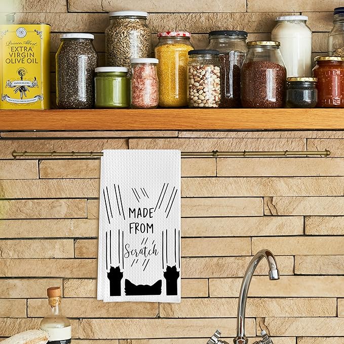 Scratch Made Funny Cat Towels, Black Cat Hand Towels for Bathroom & Kitchen, 16x24 Inch