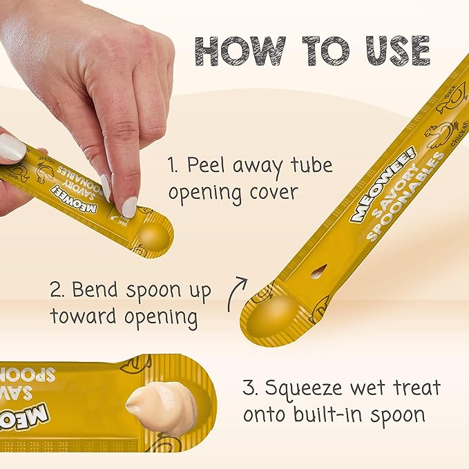 Savory Spoonables with Real Chicken, Salmon & Duck, 8 Count Tube, Triple Flavor Squeezable Lickable Wet Treats for Cats with Built-in Spoon for Less Mess