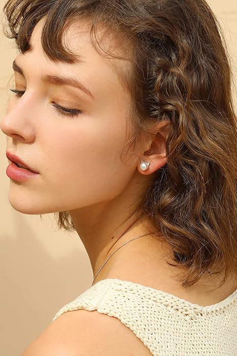 S.Leaf Cat Earrings Pearl Earrings Sterling Silver Earrings for Women Cat Memorial Gifts Cat Gifts for Cat Lovers Cat Jewelry for Women