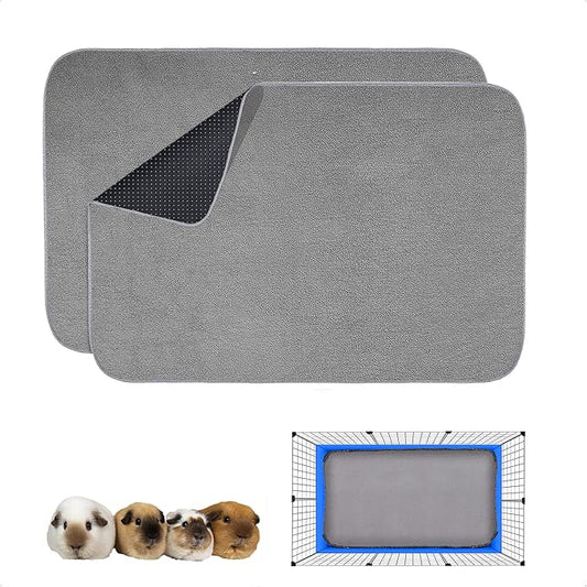 Guinea Pig Cage Liner, 2 Pack - Washable, Reusable, Leakproof Fleece Bedding Pads for Small Animals with Anti-Slip Bottom - for C&C 2X3 Area, Gray