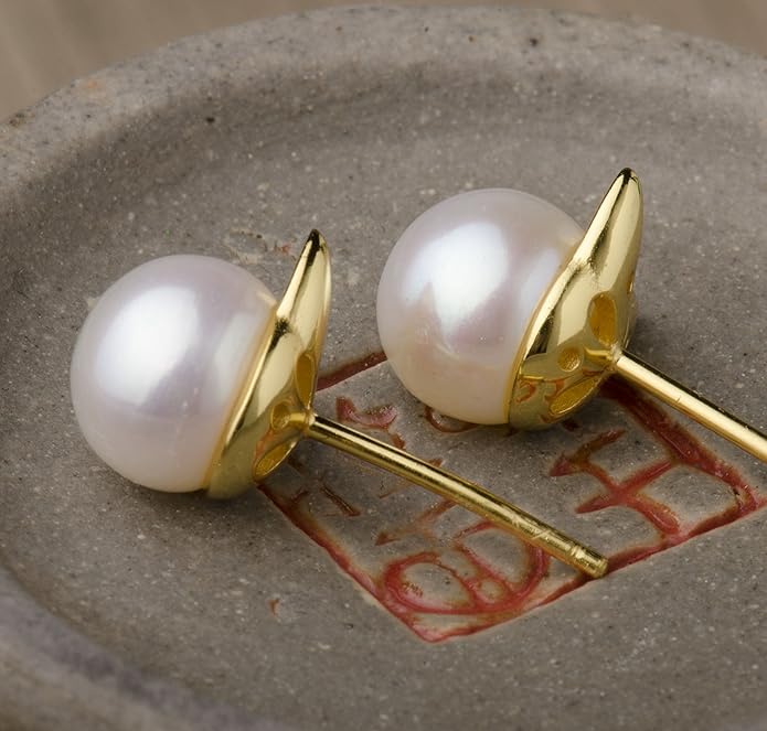 S.Leaf Cat Earrings Pearl Earrings Sterling Silver Earrings for Women Cat Memorial Gifts Cat Gifts for Cat Lovers Cat Jewelry for Women