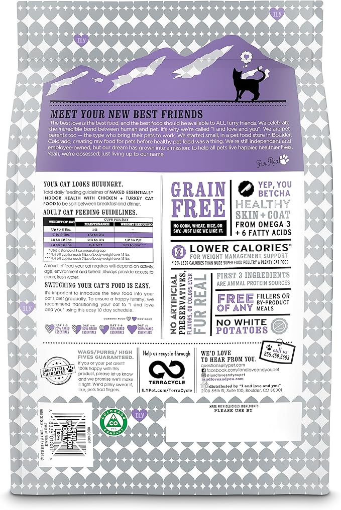 I and love and you Naked Essentials Dry Cat Food - Chicken + Turkey for Indoor Health - Grain Free, Real Meat, No Fillers, 3.4lb Bag