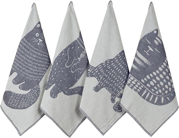sea me at home Cat Themed Funny Dish Towels for Kitchen Drying, 100% Cotton Kitchen Tea Towel Set of 4, Housewarming Birthday Gift for Cat Lovers (Cats' Moods)
