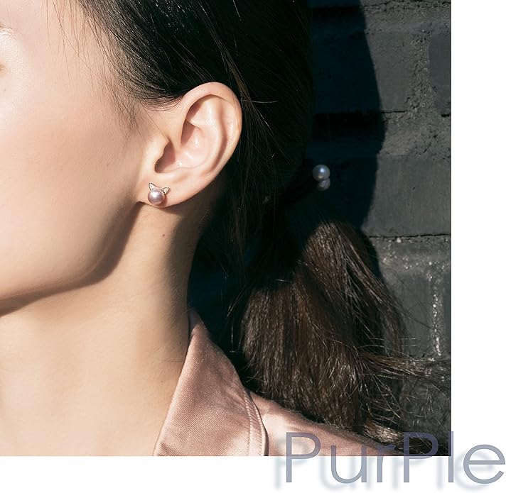 S.Leaf Cat Earrings Pearl Earrings Sterling Silver Earrings for Women Cat Memorial Gifts Cat Gifts for Cat Lovers Cat Jewelry for Women