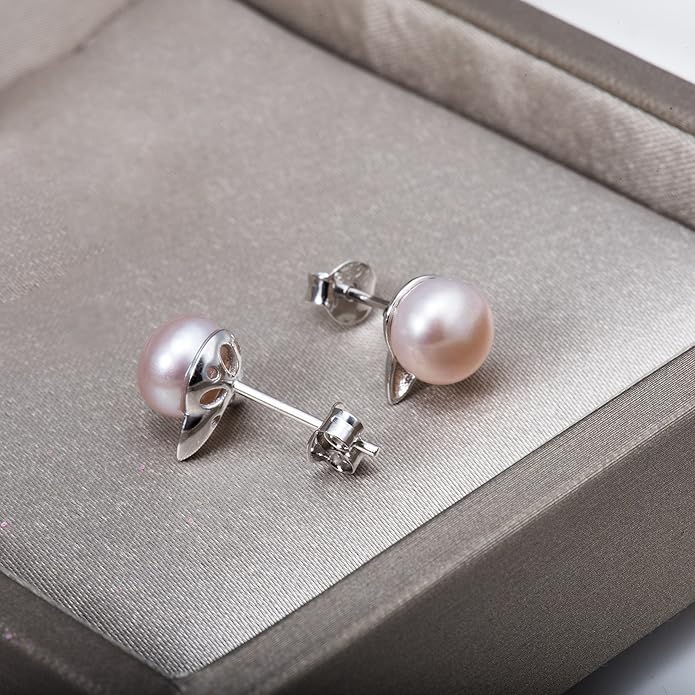 S.Leaf Cat Earrings Pearl Earrings Sterling Silver Earrings for Women Cat Memorial Gifts Cat Gifts for Cat Lovers Cat Jewelry for Women