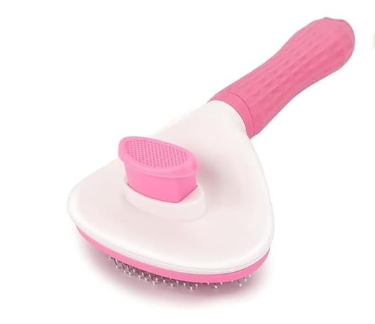 Self cleaning sliding brush, cat comb pet massage tool for all long or short pets, hair cleaner, removing tangled and loose hair, cat brush with release button (Pink)