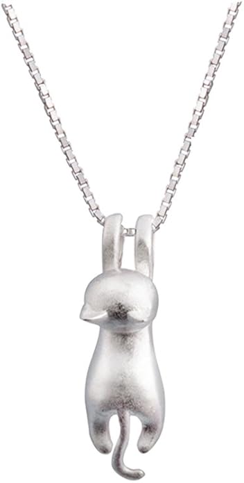 S.Leaf Sterling Silver Cat Necklace - Kitten Jewelry for Women, Cat Mom Gifts