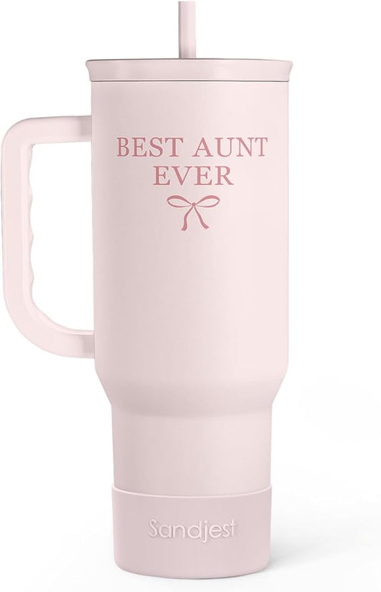 SANDJEST Gift for Aunt - Best Aunt Stainless Steel Tumbler with Handle, Travel Coffee Mug for Moms - Aunts Gifts for Birthday Christmas Mothers Day, 40oz