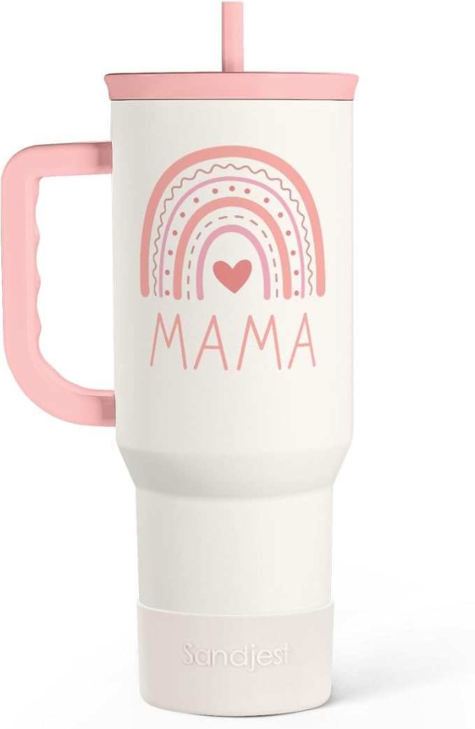 SANDJEST Gift for Mom from Daughter Son - Mama Insulated Stainless Steel Tumbler 40oz with Handle and Straw, Travel Coffee Mug for Mommy Moms - Gifts Idea for Birthday Christmas Mothers Day