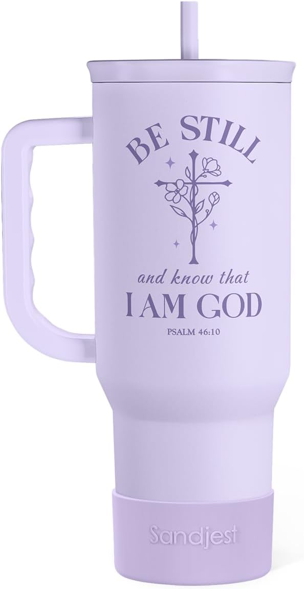 SANDJEST Christian Gift for Women – Insulated Stainless Steel Tumbler with Handle and Straw - Religious Inspirational Gifts for Birthday Christmas, 40oz