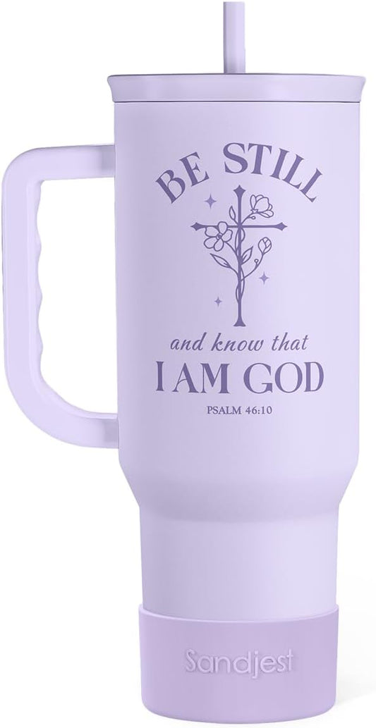 SANDJEST Christian Gift for Women – Insulated Stainless Steel Tumbler with Handle and Straw - Religious Inspirational Gifts for Birthday Christmas, 40oz