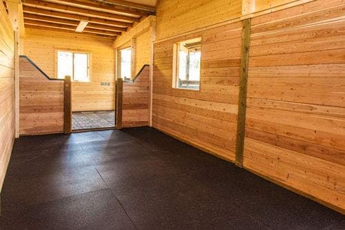 American Floor Mats - Heavy Duty Stall Tiles - Stable/Horse Tiles - Thick, Durable Rubber Flooring Solid Black 8' x 8' Set 3/8" Thick (16 Tiles Total)