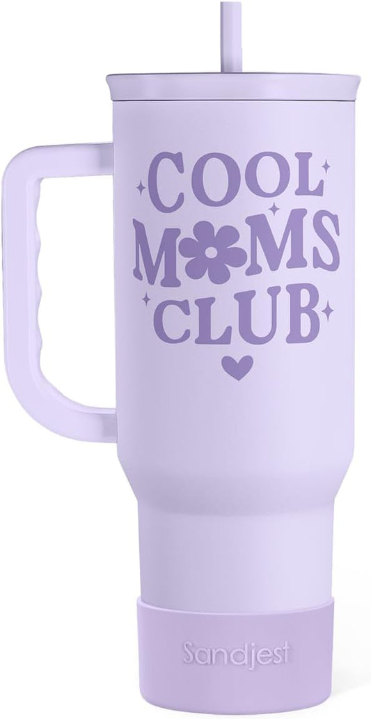 SANDJEST Gift for Mom - Cool Mom Club Stainless Steel Tumbler with Handle, Travel Coffee Mug for Moms - Gifts for Birthday Christmas Mothers Day, 40oz
