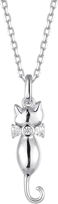 S.Leaf Sterling Silver Cat Necklace - Kitten Jewelry for Cat Lovers - Themed Gifts for Women