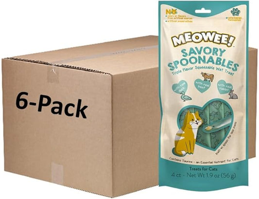 Savory Spoonables with Real Duck, Beef & Rabbit, 4 Count Tube, Triple Flavor Squeezable Lickable Wet Treats for Cats with Built-in Spoon for Less Mess