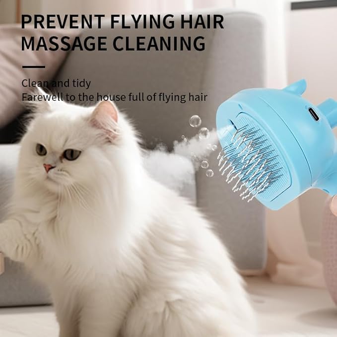 Cat Dog Grooming Brush 5-in-1 Pet Grooming Spray Brush Comb for Massaging and Cleaning Shedding Pet Hair, 1-Touch Release Button for Long/Short Hair Pets (Pink)