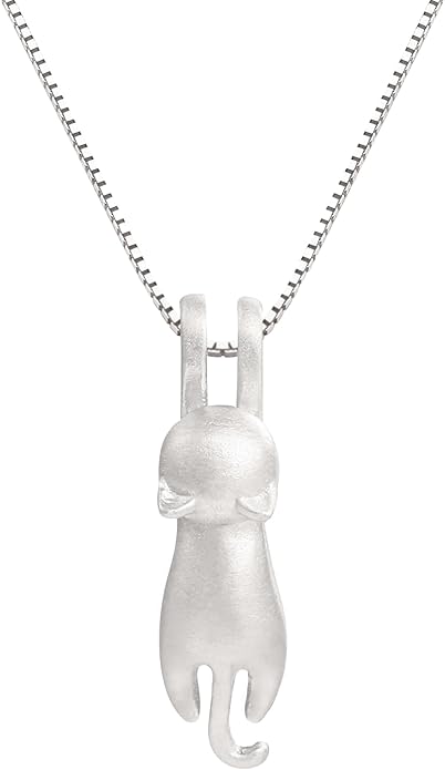 S.Leaf Sterling Silver Cat Necklace - Kitten Jewelry for Cat Lovers - Themed Gifts for Women