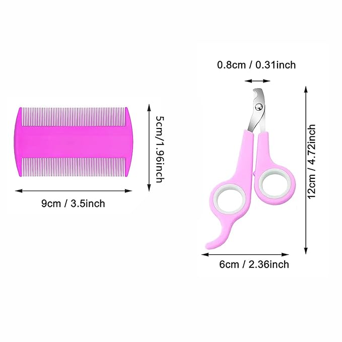 7-Piece Small Pet Grooming Kit: Brush, Nail Clippers, Hair Remover, Shampoo Brush with Hand Strap for Rabbits, Hamsters, Bunnies