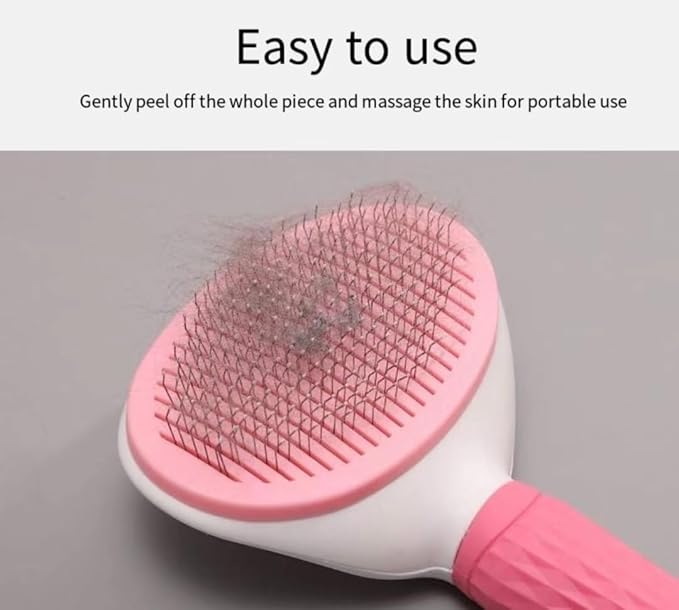 Self cleaning sliding brush, cat comb pet massage tool for all long or short pets, hair cleaner, removing tangled and loose hair, cat brush with release button (Pink)