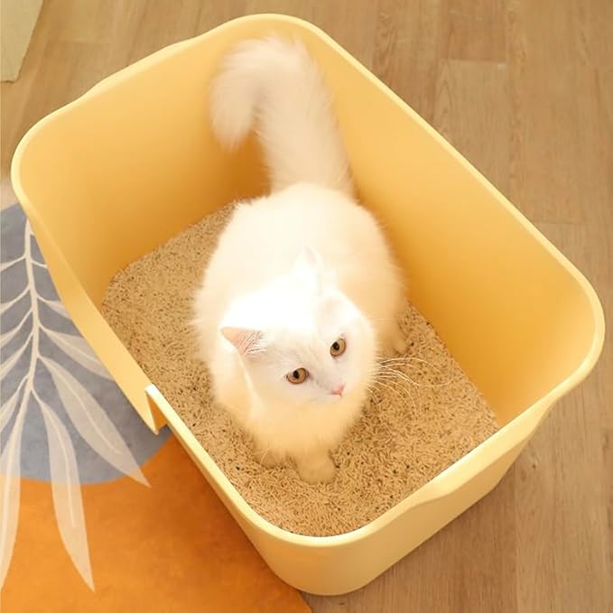 XXL Litter Box with High Sides - 24.6"L x 16.9"W x 12.99"H, Anti-Splash, Tool-Free Assembly, Multi-Cat, Jumbo (Yellow)