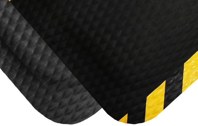 American Floor Mats Hog Heaven Premium 7/8" Black & Yellow Border 5' x 6' Nitrile Backed Anti-Fatigue Comfort Mat