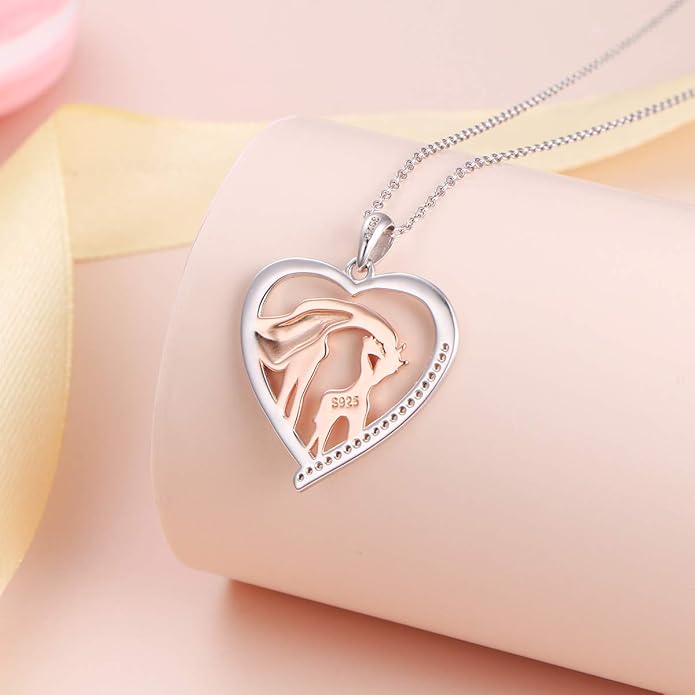 S925 Sterling Silver Mother Daughter Necklace Forever Love Giraffe Panda Dolphin Animal Pendant Jewelry for Women Adults