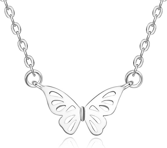 S925 Sterling Silver Butterfly Necklace for Women Cute Animal Meaning Dainty Necklace Pearl Cat Pendant Collar for Gift