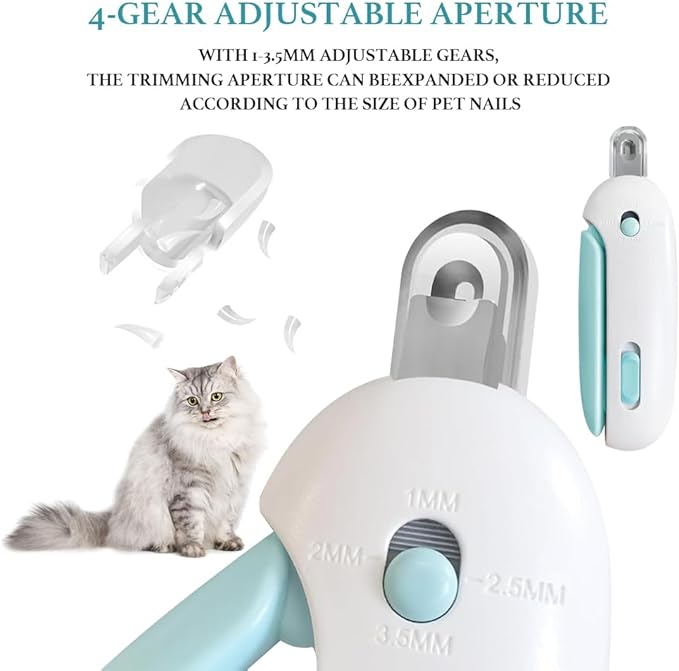 Adjustable Aperture Pet Blue Nail Clippers, Cat and Puppy Nail Trimmer with Grinding Nail File, Recommended by Pet Groomers, Safe to Avoid Over-Trimming, Professional Pet Nail Clippers for Beginners
