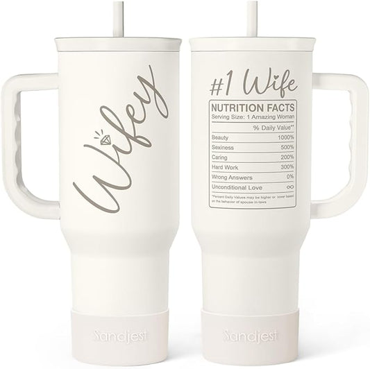 SANDJEST Gift for Wife from Husband – 40oz Insulated Stainless Steel Tumbler with Handle and Straw, Gifts for Anniversary, Birthday, Christmas, Valentine, Coffee Travel Mug