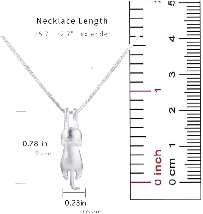 S.Leaf Sterling Silver Cat Necklace - Kitten Jewelry for Cat Lovers - Themed Gifts for Women