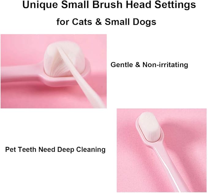 Cat Toothbrush, Soft Small Dog Dental Toothbrush Silicone, Easy Teeth Cleaning Head, Pet Deep Clean Dense Brush, Safe and Effective Oral Care, Brush Away Bad Breath, Easy to Handle, Pink