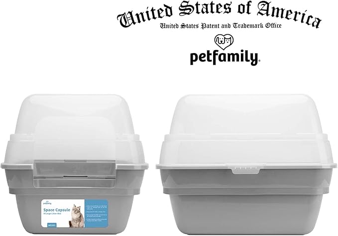 Petfamily Cat Litter Box, Large Foldable Jumbo Hooded with Transparent Lid,Grey