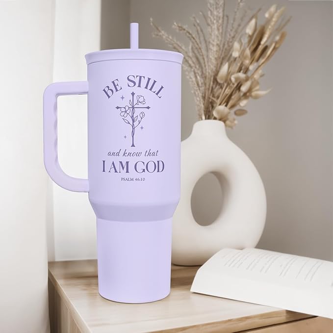 SANDJEST Christian Gift for Women – Insulated Stainless Steel Tumbler with Handle and Straw - Religious Inspirational Gifts for Birthday Christmas, 40oz