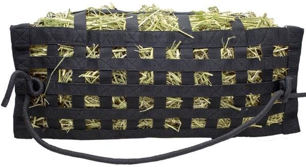 Derby Originals Scratchless Slow Feeder Horse Hay Bag with Super Tough Bottom and 6 Month Warranty (Black with Turquoise Trim)