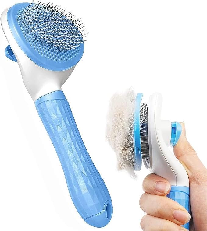 Self Cleaning Slicker Brush for Dogs & Cats, Dog Brush For Shedding, Cat Brush & Dog Brush with Massage Particles, Deshedding Brush, Hair Brush Puppy Brush for Haired Dogs