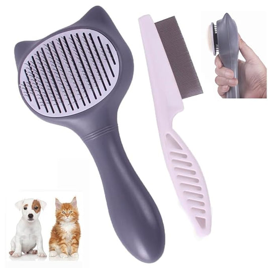 Self Cleaning Cat Brush for Grooming Cat Brushes for Long Haired Cats Dogs Rabbit with Teeth Comb Cat Brush for Shedding Tangles Gentle Cat Grooming Corner Wall Brush Soft Silicone Cat Brush Tool