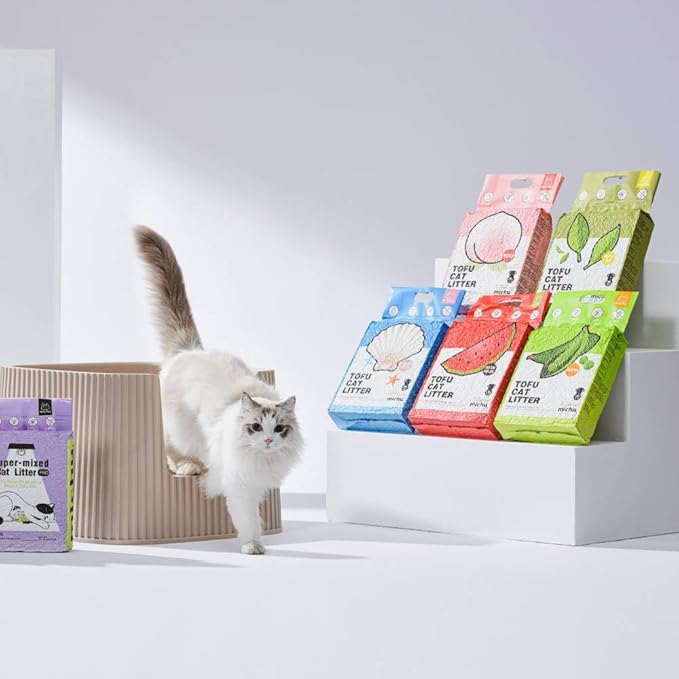 Tofu Cat Litter Natural Clumping Tofu Cat Litter, Fast Clumping and Easily Scoop-able 5.5lb/88oz 5 Scents - Greentea, 6 Pack