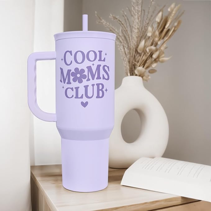 SANDJEST Gift for Mom - Cool Mom Club Stainless Steel Tumbler with Handle, Travel Coffee Mug for Moms - Gifts for Birthday Christmas Mothers Day, 40oz