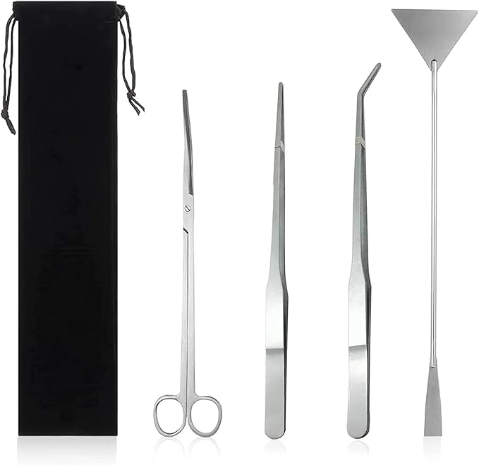 4 in 1 Aquascaping Tools Aquarium Plant Tools Anti-Rust Fish Tank Tools Stainless Steel Tweezers Scissors Spatula for Fish Starter Kits, Aquariums Tank and Terrarium