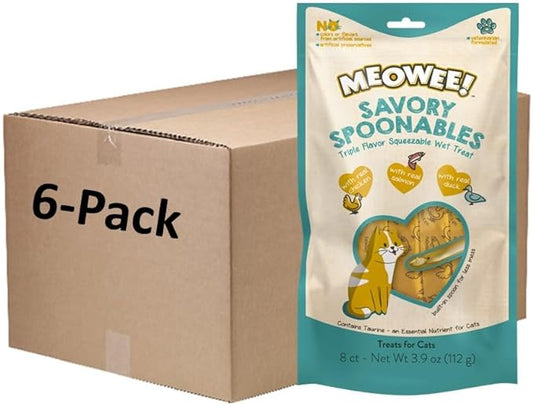 Savory Spoonables with Real Chicken, Salmon & Duck, 8 Count Tube, Triple Flavor Squeezable Lickable Wet Treats for Cats with Built-in Spoon for Less Mess