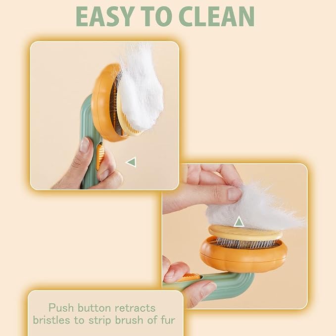 Pumpkin Self Cleaning Brush for Pet Deshedding - Deep Cleaning for Dogs, Cats, Puppies, Rabbits, Bunnies