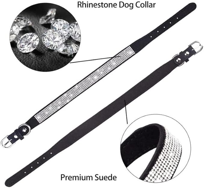 Small Dog Collar with Rhinestone Crystal Diamond Colorful Bling Girl Cat Collars Black M