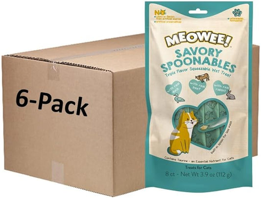 Savory Spoonables with Real Duck, Beef & Rabbit, 8 Count Tube, Triple Flavor Squeezable Lickable Wet Treats for Cats with Built-in Spoon for Less Mess