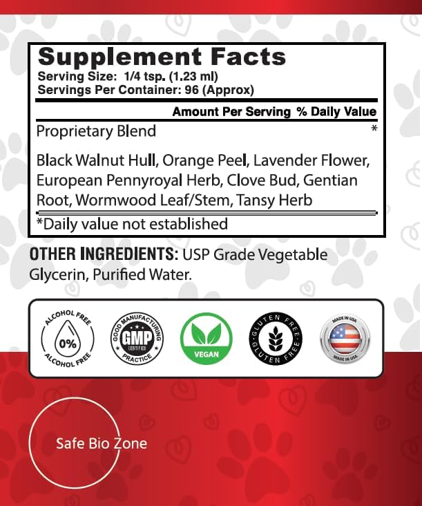 Safe Bio Zone- Intestinal Cleanse for Dogs and Cats, Digestive and Intestinal Support, Liquid Herbal Supplement for Gut, Health and Support, Promotes Beneficial Flora Growth, 4 Fl Oz