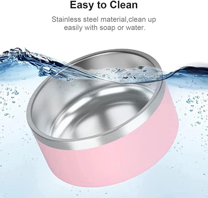 Dog Bowl - Vacuum Insulated Keeps Water Cool, Non-Slip Base, Easy Clean Interior, Durable Stainless Steel, Multiple Colors, Ideal for Travel, 32 Oz - Pet Bowl (White)