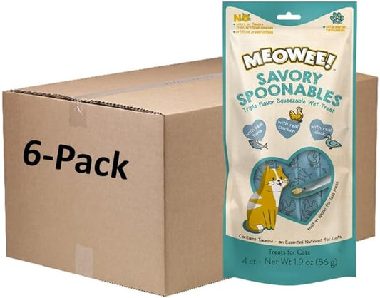 Savory Spoonables with Real Tuna, Chicken & Duck, 4 Count Tube, Triple Flavor Squeezable Lickable Wet Treats for Cats with Built-in Spoon for Less Mess