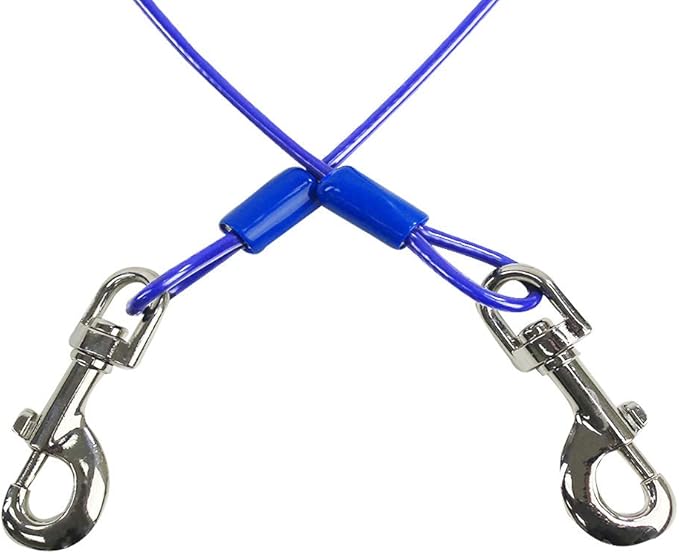 BV Dog Tie Out Cable 15 Feet - Heavy Duty Dog Lead Up to 60 Pounds - Reflective & Rust-Free with Quick Release Swivel Clips & 360° Rotating Clasp - Tangle-Free Dogs Runner for Yard (Blue, Single)