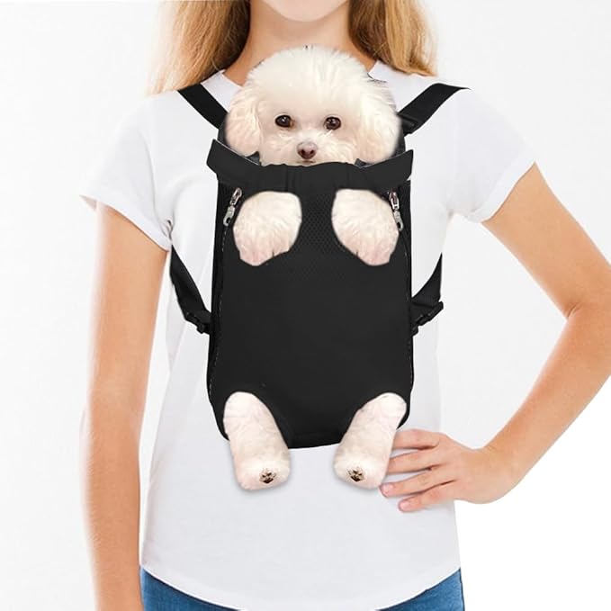 FEimaX Dog Carrier Backpack Pet Legs Out Front Cat Travel Bag, Adjustable Puppy Backpacks Carriers Hands-Free for Small Medium Dogs Cats Hiking Traveling Camping Daily Walking (Small, Black)