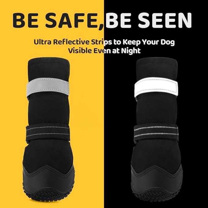 Hcpet Dog Shoes, Dog Boots & Paw Protectors for Winter Snowy Days, Rainy Weather, Outdoor Anti-Slip Sole Dog Booties for Hardwood Floor Black-Leg 1